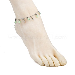 Браслеты на ногу из латунной цепочки с подвесками в виде луны&nbsp;AJEW-AN00732-03
