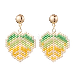 Серьги-гвоздики в форме листа из нержавеющей стали 304 с бусинами из стекла&nbsp;EJEW-MZ00536-02