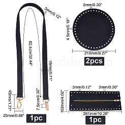 Pu革巾着かぎ針編みキット  バッグボトムを含む  トップ  ジッパーカバー＆ストラップ  ブラック  26.1~82.4x1.8~21x0.3~0.45cm  穴：5mm  4個/セット&nbsp;DIY-WH0019-92
