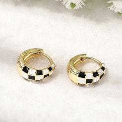 Серьги-кольца из латуни с эмалью и клетчатым узором для женщин&nbsp;LS-EJEW-G460-01G