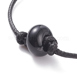 Браслет из натурального черного агата (окрашенного и нагретого) в виде диска с бусинами&nbsp;BJEW-JB07686-03