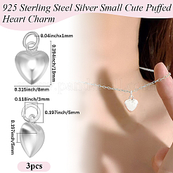 3 шт. 925 подвески в виде объемного сердца из стерлингового серебра с соединительными кольцами&nbsp;STER-BBC0008-09