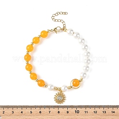 Braccialetti rotondi con ciondolo a forma di sole in ottone con micro pavé di zirconi cubici trasparenti&nbsp;BJEW-JB14348