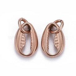 304ステンレススチールチャーム  丸カン付き  カウリシェル  ローズゴールド  11.5x7.7x3mm  穴：3.5mm&nbsp;STAS-L218-18RG