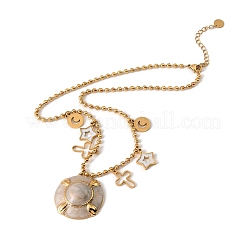Collane con ciondolo a croce e stella piatta e rotonda in acciaio inossidabile 304 smaltato per donna&nbsp;NJEW-F380-02G