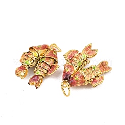 真鍮七宝ペンダント  丸カン付き金魚チャーム  ゴールドカラー  サクランボ色  27~28.5x23~25x7.5~9mm  穴：6mm&nbsp;KK-P251-A01-G-03