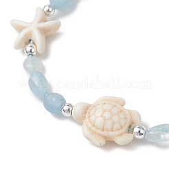 Браслеты из натуральных аквамаринов и синтетических бирюзовых бусин&nbsp;BJEW-JB13275-01