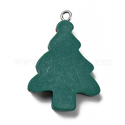 不透明樹脂ペンダント  プラチナトーンの鉄ループ付き  クリスマスツリー  濃い緑  32x22.5x5mm  穴：2mm&nbsp;RESI-D055-015P