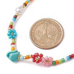 Ожерелья из стеклянных семян с имитацией цветов и акриловыми бусинами NJEW-JN04676