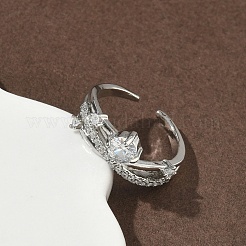 Offene Manschettenringe aus Messing mit Mikropavé und Zirkonia für Damen&nbsp;RJEW-C163-18P