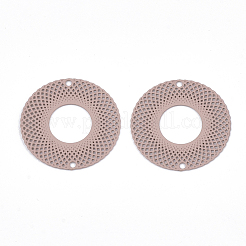 430ステンレススチールリンクコネクター  スプレー塗装  エッチングされた金属装飾  ドーナツ  ピンク  20x0.3mm  穴：1.2mm&nbsp;STAS-T042-17E
