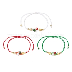 3 bracelet tressé en perles de verre sur le thème de Noël pour femmes&nbsp;BJEW-MZ00189