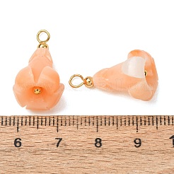 染色された合成サンゴペンダント  真鍮製のループが付いた花のチャーム  18KGP本金メッキ  ライトサーモン  22x13mm  穴：3mm&nbsp;GG-CBAC295-02G-02