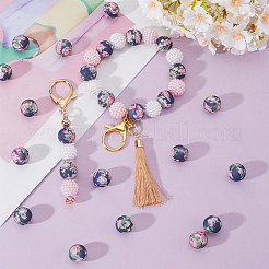 30 шт. круглые силиконовые бусины с цветочным узором&nbsp;SIL-SC0002-03D