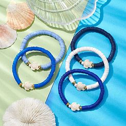 5 braccialetti elasticizzati con perline fatti a mano con disco in argilla polimerica in 5 colori&nbsp;BJEW-JB10259-01