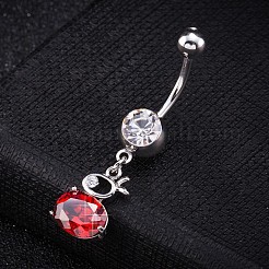 真鍮製キュービックジルコニアバニーへそピアス  ベリーリング  304ステンレススチールバー付き  カドミウムフリー＆鉛フリー  ウサギのチャーム  レッド  37mm  バー: 15 ゲージ (1.5mm)  バーの長さ: 3/8