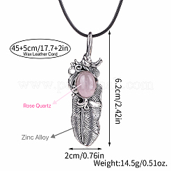 Colgante de pluma de aleación de cuarzo rosa natural&nbsp;FS1864-3