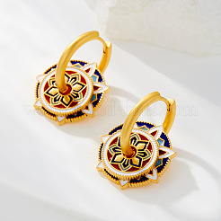 Плоские круглые серьги-кольца из латуни и эмали в этническом стиле FS-WG354F0-01