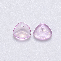 透明スプレー塗装ガラスチャーム  グリッターパウダー付き  花弁  プラム  7x8x2.5mm  穴：1mm&nbsp;GLAA-R111-01-B01