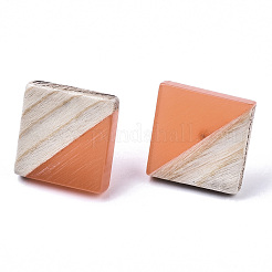 透明樹脂＆ウッドスタッドピアス  304ステンレスピン付き  菱形  サンゴ  17x18mm  ピン：0.7mm&nbsp;EJEW-N017-005A-A02