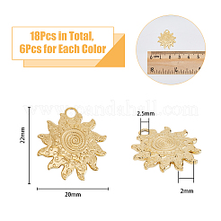 18個3色304ステンレスペンダント  太陽  ミックスカラー  22x20x2mm  穴：2.5mm  6個/カラー&nbsp;STAS-DC0013-34