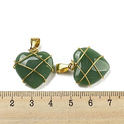 ガラスのペンダント  金色の真鍮と鉄の金具付き  ハートチャーム  シーグリーン  22.5x21.5x8mm  穴：7.5x4mm&nbsp;GLAA-H029-04G-05