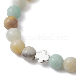 Браслеты с круглыми бусинами из натурального цветка амазонита BJEW-JB12434