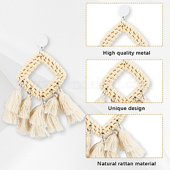 4 пара сережек-гвоздиков из ротанга в 4 стилях EJEW-SP0001-16C