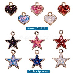CCBプラスチックペンダント  スパンコール入り  スターとハート  ミックスカラー  24個/箱&nbsp;CCB-TA0001-01