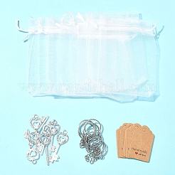 Diyキーホルダー作成キット  合金ペンダント入り  アイアン製キーリング  紙ギフトタグ  キー  50x18x3mm  穴：4mm&nbsp;DIY-FS0006-37B