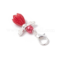 Стеклянный жемчуг и смоляной цветок роза ангел подвеска украшения HJEW-JM03121-02