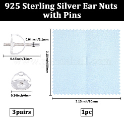 3 paire de 925 écrous à vis en argent sterling&nbsp;STER-BBC0009-74B
