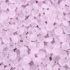 透明ガラスシードビーズ  ドーナツ  模造ゼリー  パールピンク  4.5x2.5mm  穴：1mm  約7031個/ポンド&nbsp;SEED-Q041-01E