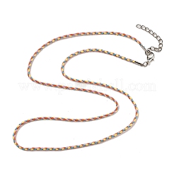Collier en cordon rond tressé en polycoton de 2 mm avec fermoirs à pinces de homard en alliage et chaînes d'extrémité en fer&nbsp;NJEW-Q031-01A