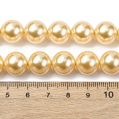 電気めっきシェルパールビーズ連売り  ラウンド  ゴールド  12mm  穴：0.9mm  約34個/連  15.87''（40.3センチメートル）&nbsp;BSHE-G041-12mm-01