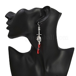 Серьги-подвески из сплава в виде меча и сердца в готическом стиле EJEW-JE06626