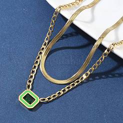 304 нержавеющая сталь горный хрусталь прямоугольный кулон двухслойные ожерелья для женщин&nbsp;NJEW-Z070-01G-02