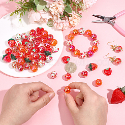 イチゴをテーマにしたミックススタイルのアクリルビーズ  混合図形  レッド  15.9~23x15.9~18x8.5~17.5mm  穴：1.6~3.8mm  60pc&nbsp;MACR-PA0001-55