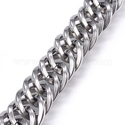 変色しにくい304ステンレススチールカーブチェーンブレスレット  箱の留め金付き  ステンレス鋼色  9-1/2インチ（24cm）  20x8mm&nbsp;BJEW-E346-24P