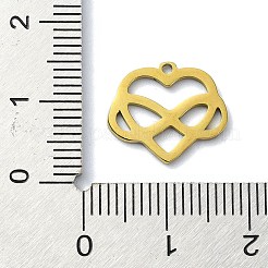 304ステンレスペンダント  レーザー切断  無限のチャームが付いたハート  ゴールドカラー  12x15x1mm  穴：1mm&nbsp;STAS-C097-21G