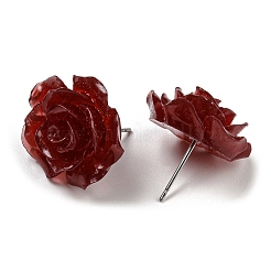 Orecchini a bottone in resina con fiore di rosa e perni in acciaio inossidabile 316&nbsp;EJEW-D070-01E