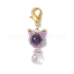 Pendentif décoratif en forme de chat en œil de tigre naturel et perles de verre&nbsp;HJEW-MZ00157-05