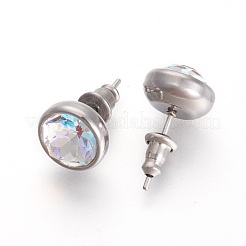 304ステンレススチールスタッドピアス  ラインストーン付き  フラットラウンド  光azore  10x6mm  ピン：0.9mm&nbsp;EJEW-F182-A07