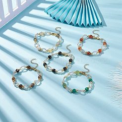 Браслет из бусин из натурального полосатого агата/полосатого агата BJEW-JB08613