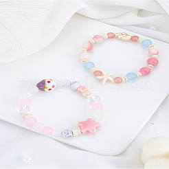 2шт 2 стиля фарфоровые синтетические бирюзовые бусины эластичные браслеты для женщин&nbsp;BJEW-LP0004-46