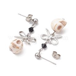 Серьги-гвоздики с черепом из синтетической бирюзы EJEW-TA00453