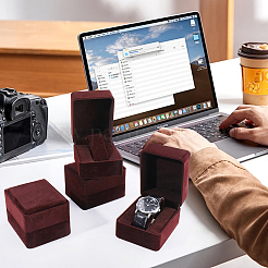 木製とベルベットのオーガナイザーボックス  長方形のガラス製アクセサリー箱  ブラウン  9.9x7.9x6.55cm&nbsp;CON-WH0110-336B