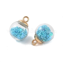 ガラスの丸いペンダント  プラスチック製の金具とフォームグリッター付き  ディープスカイブルー  21x16mm  穴：2.5mm&nbsp;GLAA-P063-01G-04