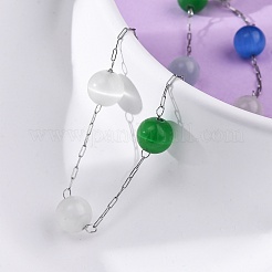 Круглые бусины кошачий глаз из нержавеющей стали 304 NJEW-C073-01P-07