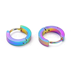 304ステンレススチール製ハギーフープピアス  リング  虹色  13.5x3mm  ピン：1mm  12のペア/カード&nbsp;EJEW-M284-30M-B